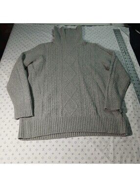 L.L.Bean Vintage Merino Wool Gray Cable Knit Turtleneck Sweater Size XL